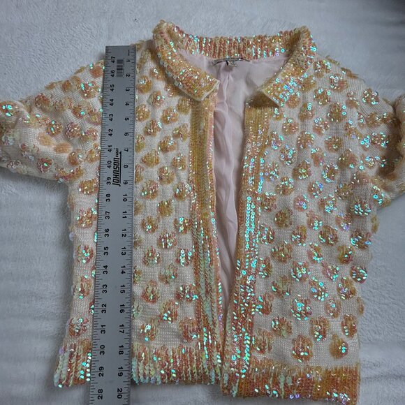 Free People Womens Sequin Cardigan Jacket Pink Gold Open Front Medium/Large - Picture 8 of 11